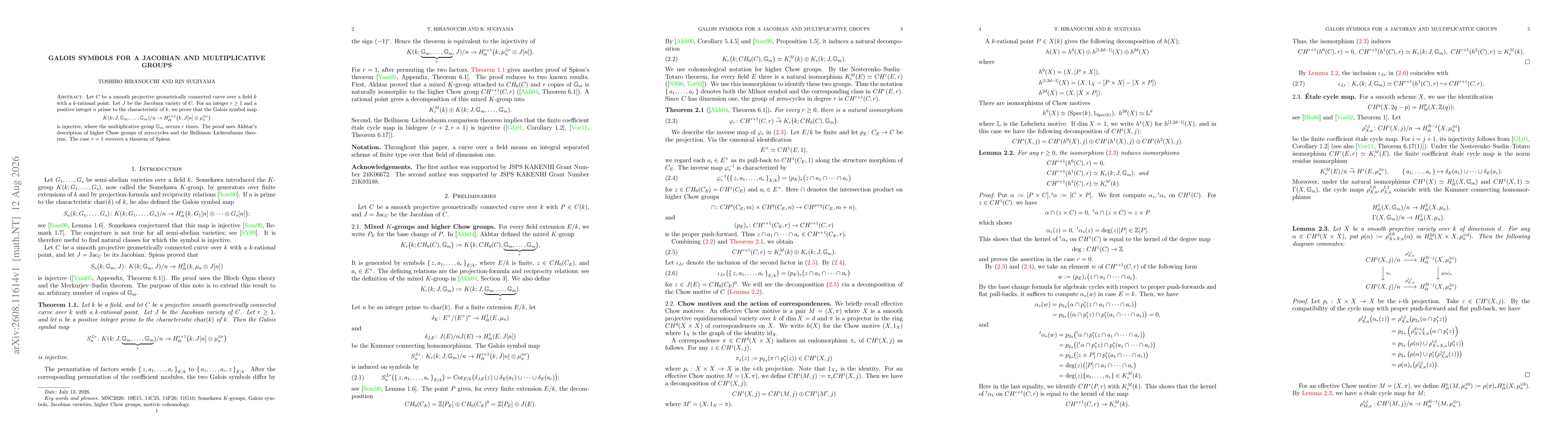 Thumbnail for Galois Symbols for a Jacobian and Multiplicative Groups