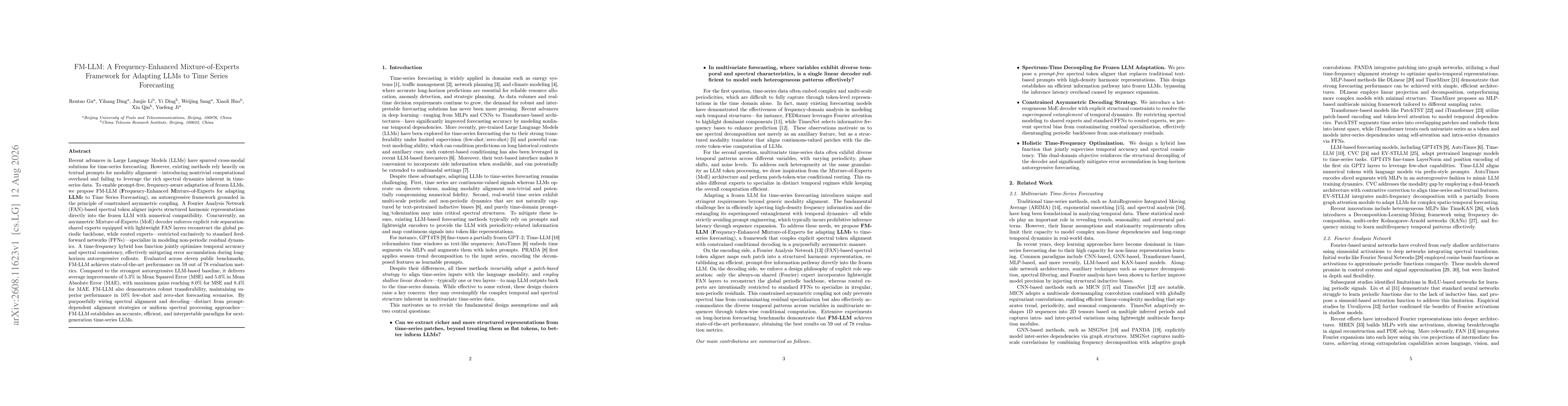 Thumbnail for FM-LLM: A frequency-enhanced mixture-of-experts framework for adapting LLMs to time series forecasting