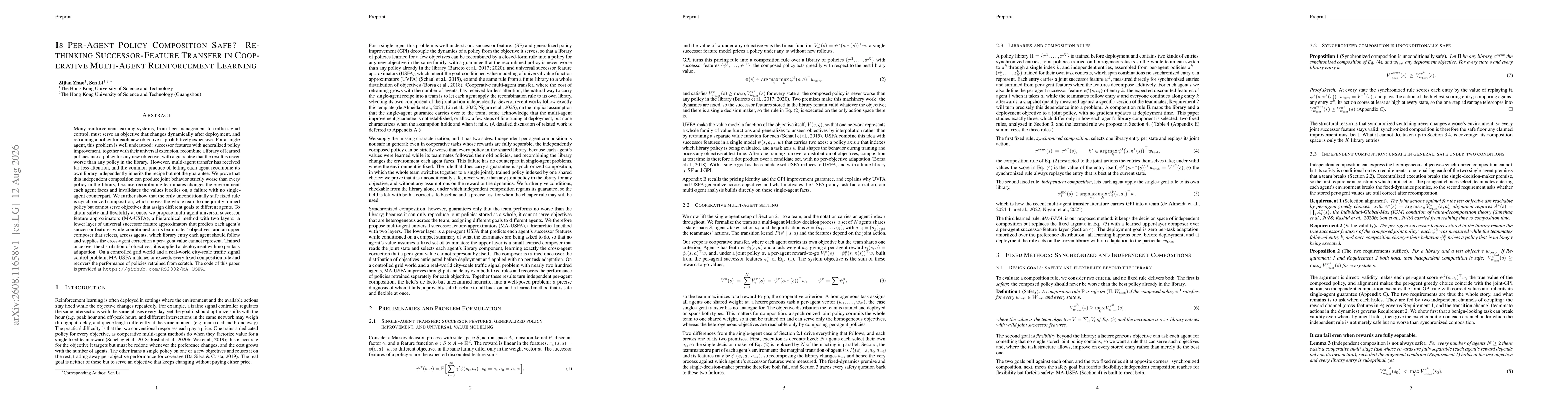Thumbnail for Is Per-Agent Policy Composition Safe? Rethinking Successor-Feature Transfer in Cooperative Multi-Agent Reinforcement Learning