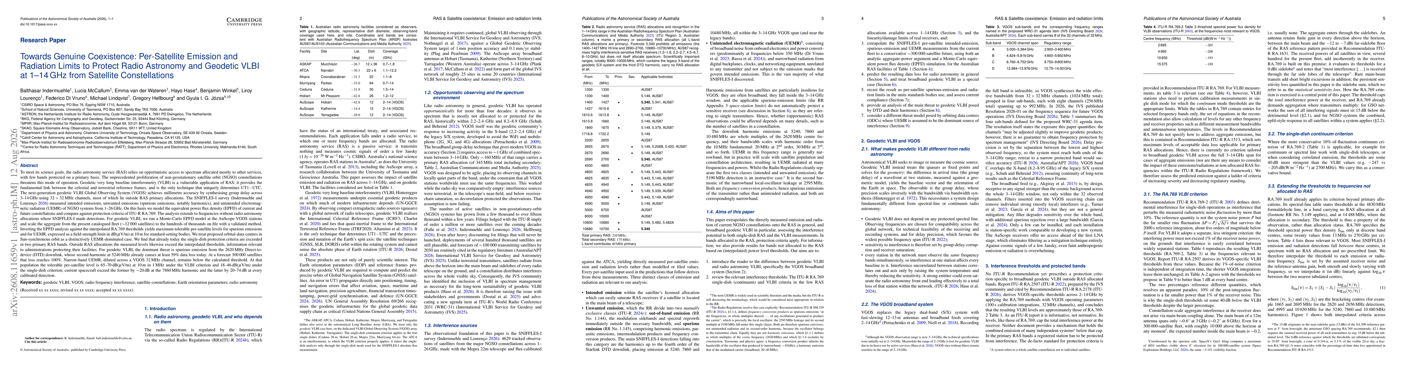 Thumbnail for Towards Genuine Coexistence: Per-Satellite Emission and Radiation Limits to Protect Radio Astronomy and Geodetic VLBI at 1-14 GHz from Satellite Constellations