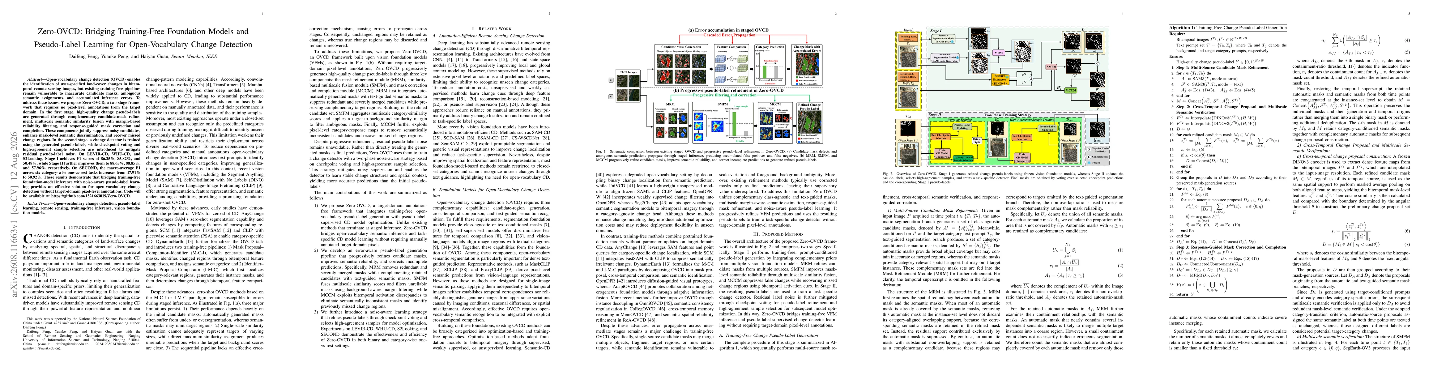 Thumbnail for Zero-OVCD: Bridging Training-Free Foundation Models and Pseudo-Label Learning for Open-Vocabulary Change Detection