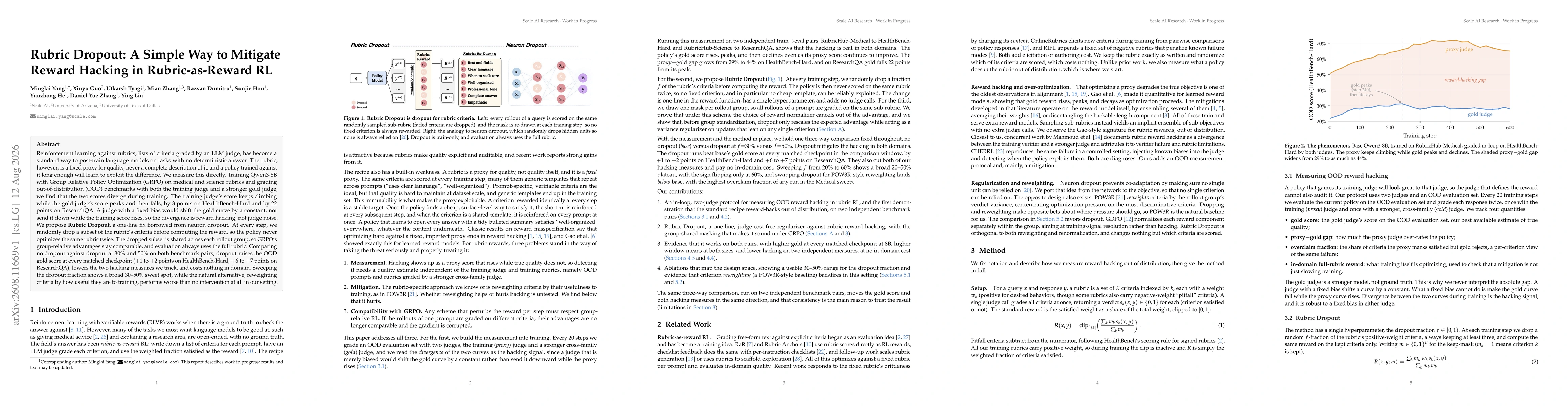 Thumbnail for Rubric Dropout: A Simple Way to Mitigate Reward Hacking in Rubric-as-Reward RL