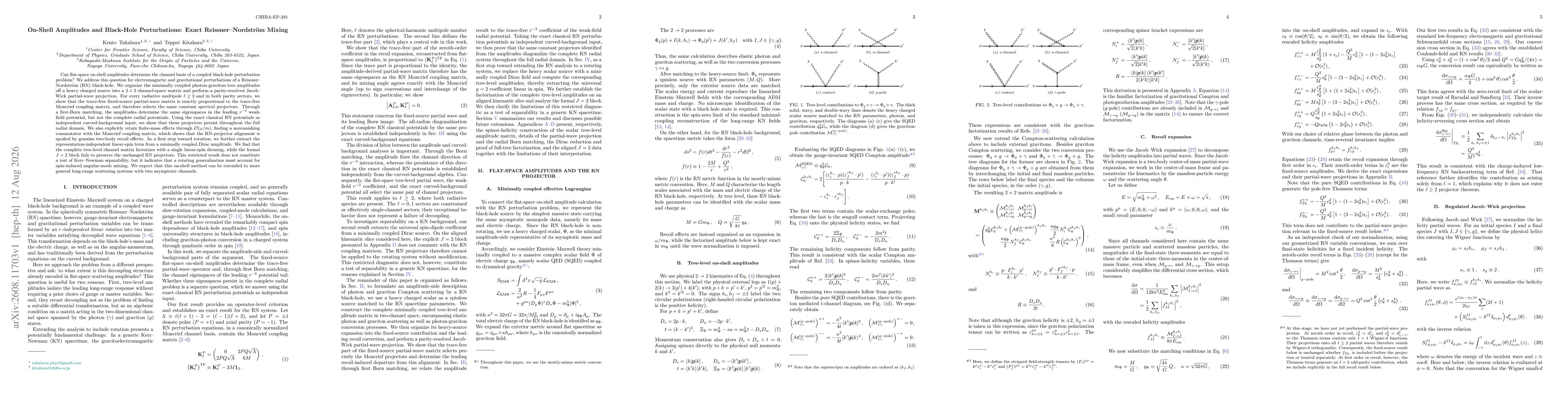 Thumbnail for On-Shell Amplitudes and Black-Hole Perturbations: Exact Reissner-Nordström Mixing