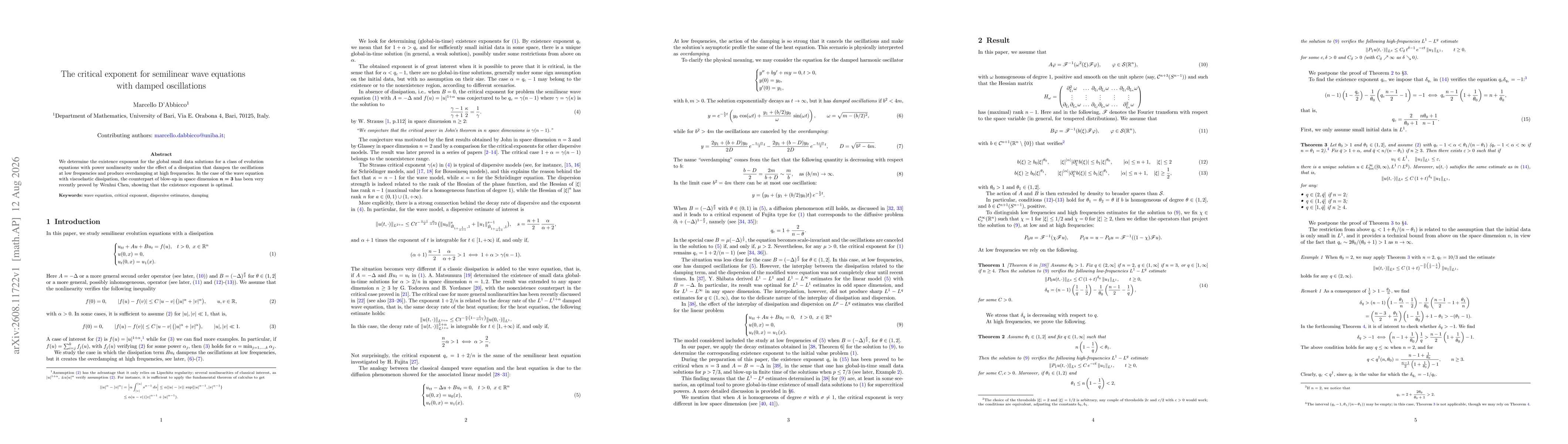 Thumbnail for The critical exponent for semilinear wave equations with damped oscillations