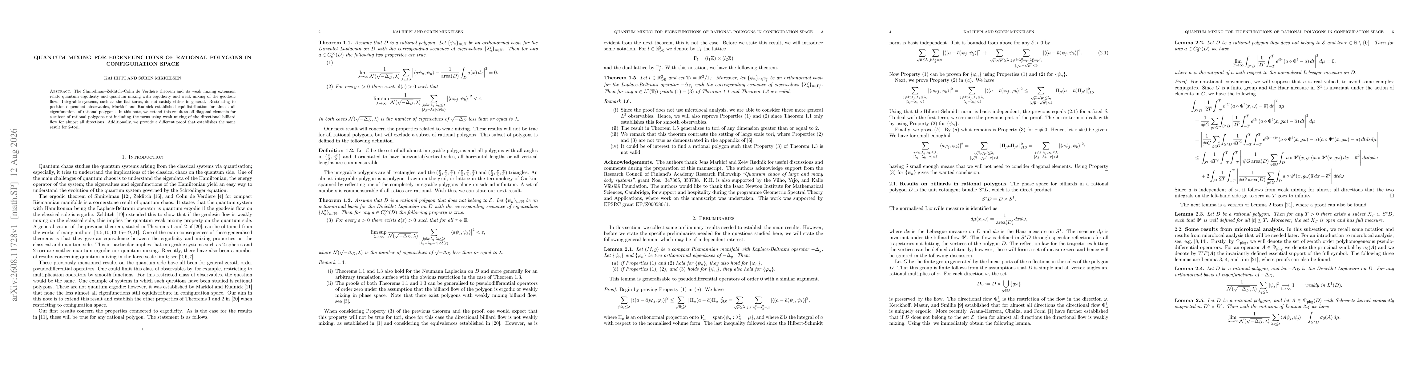 Thumbnail for Quantum mixing for eigenfunctions of rational polygons in configuration space