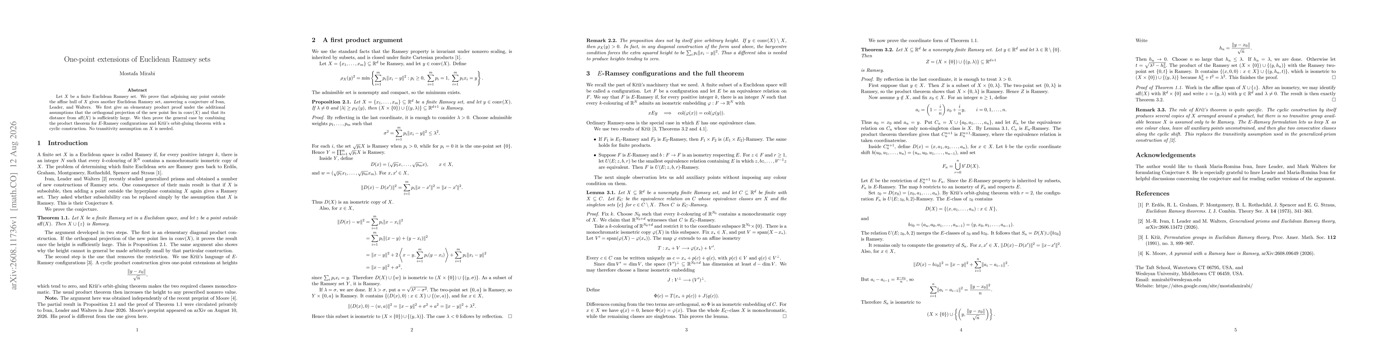 Thumbnail for One-point extensions of Euclidean Ramsey sets