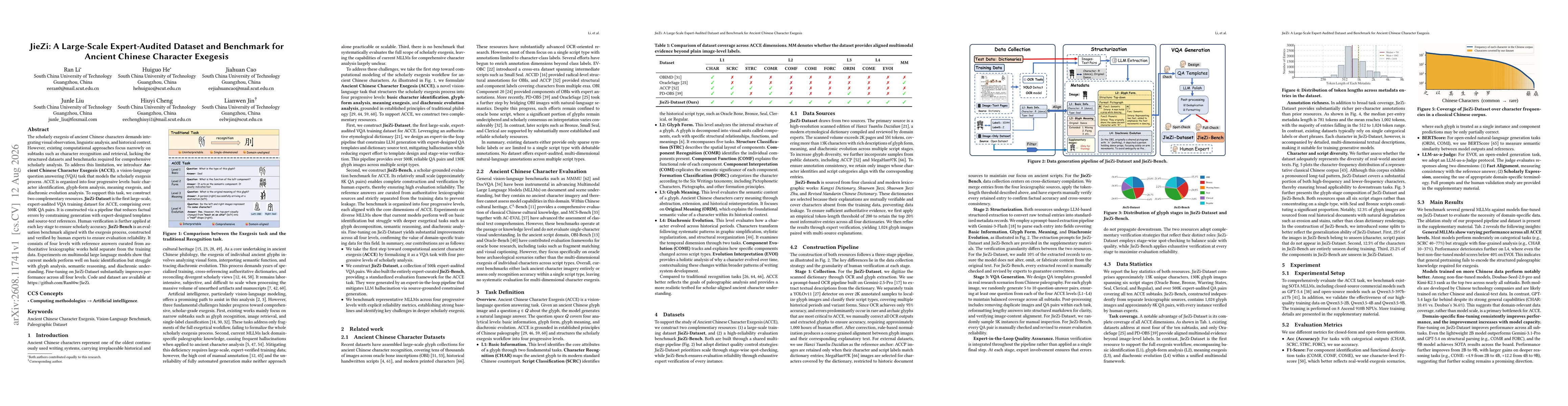 Thumbnail for JieZi: A Large-Scale Expert-Audited Dataset and Benchmark for Ancient Chinese Character Exegesis