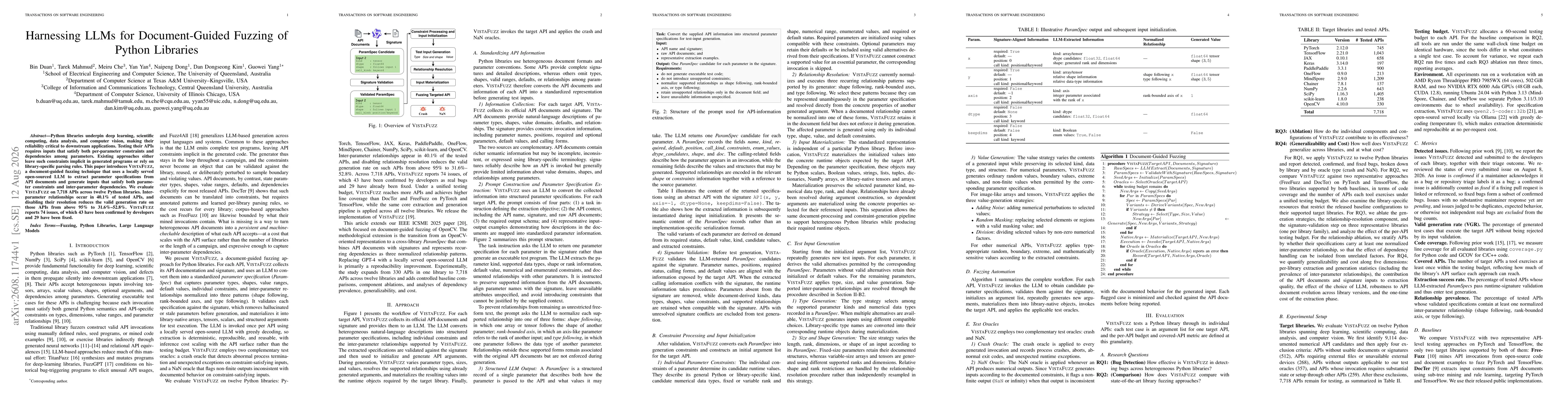 Thumbnail for Harnessing LLMs for Document-Guided Fuzzing of Python Libraries