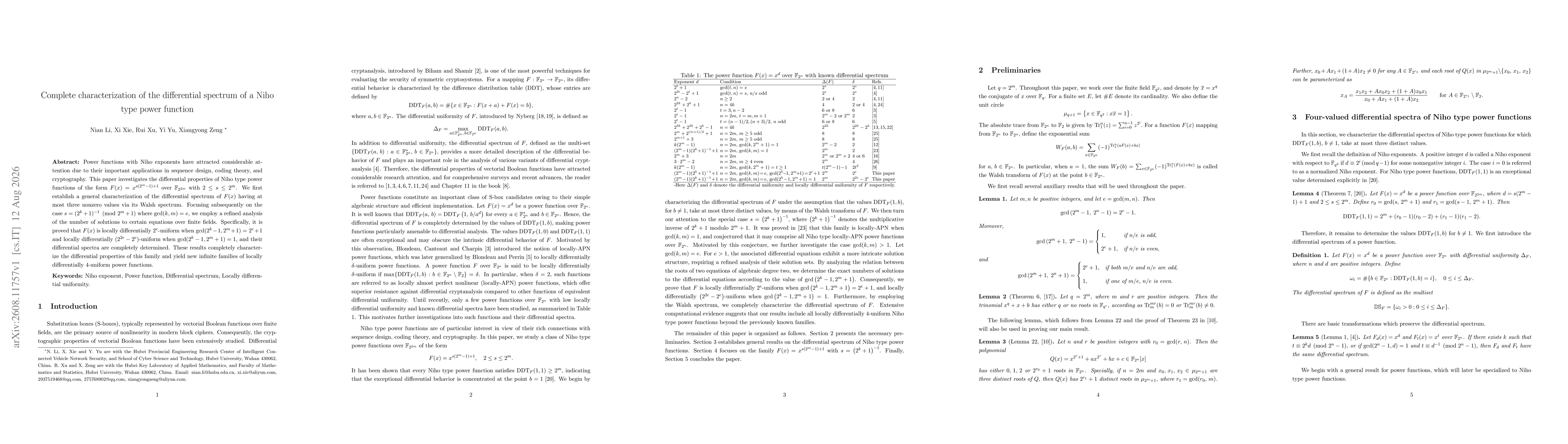 Thumbnail for Complete characterization of the differential spectrum of a Niho type power function