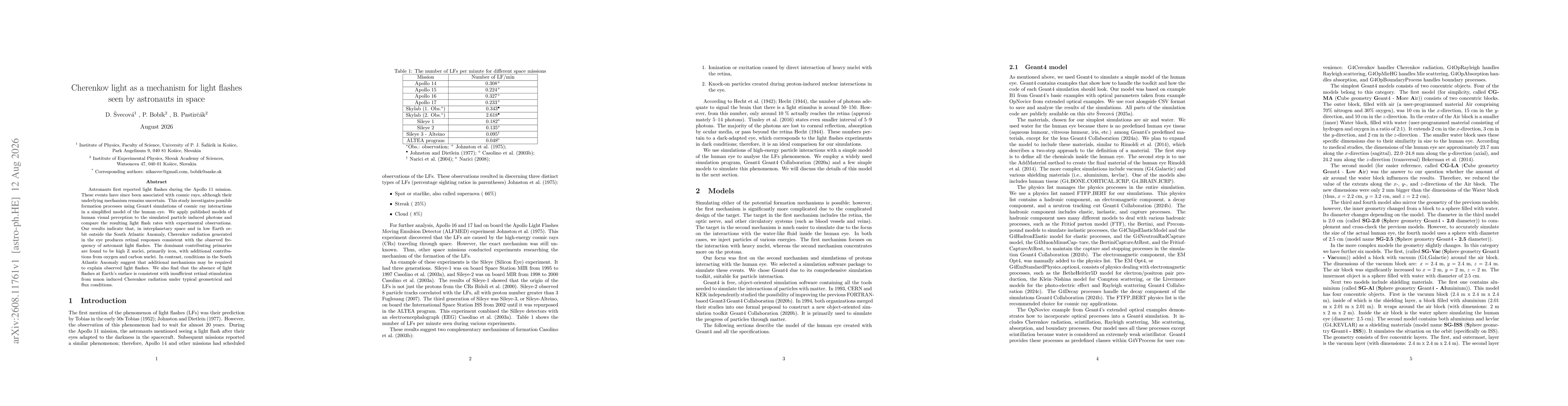 Thumbnail for Cherenkov light as a mechanism for light flashes seen by astronauts in space