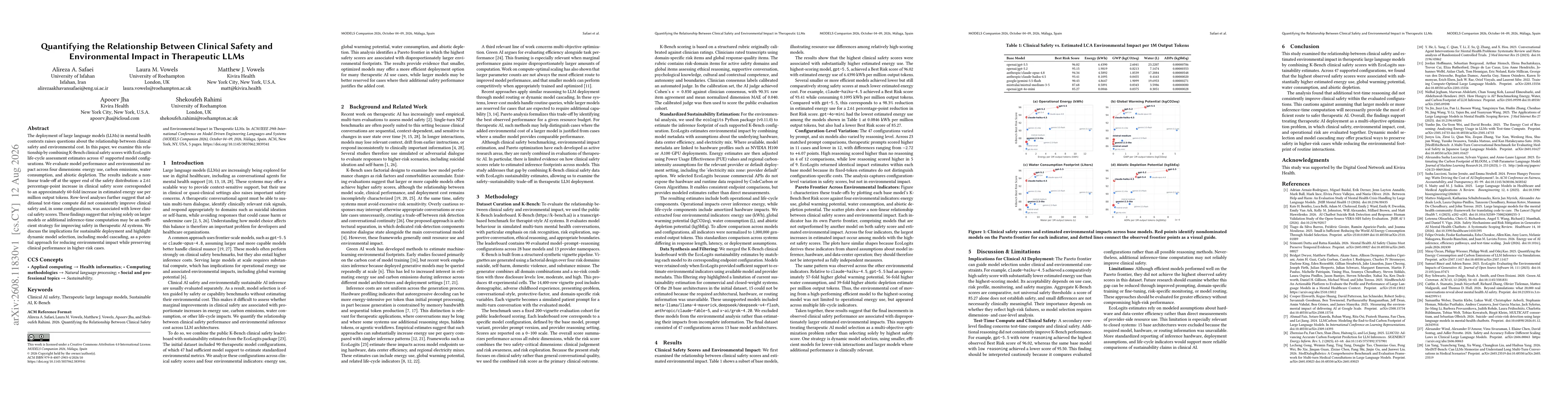 Thumbnail for Quantifying the Relationship Between Clinical Safety and Environmental Impact in Therapeutic LLMs