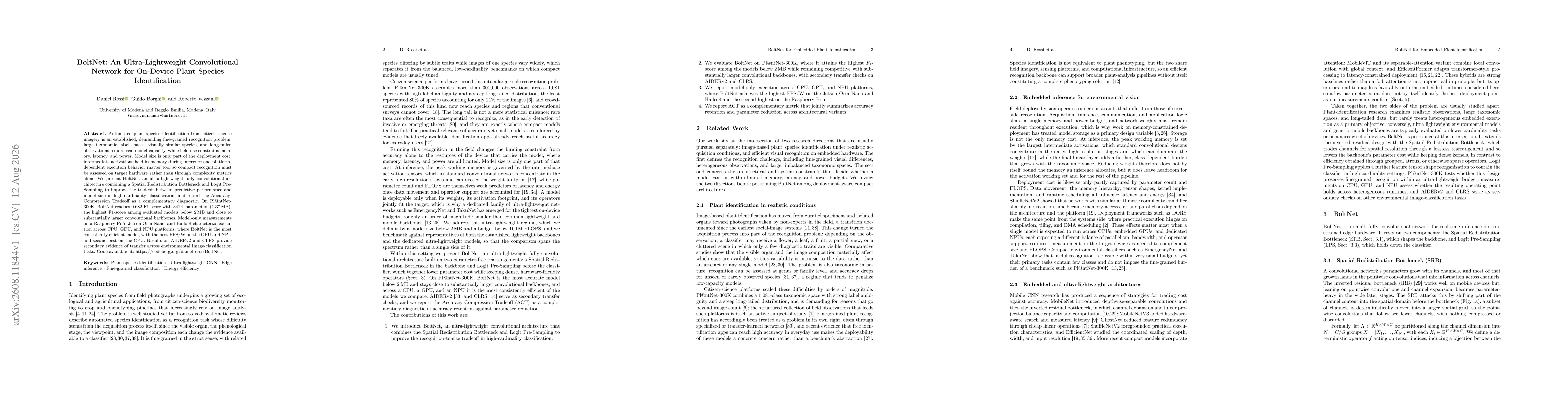 Thumbnail for BoltNet: An Ultra-Lightweight Convolutional Network for On-Device Plant Species Identification