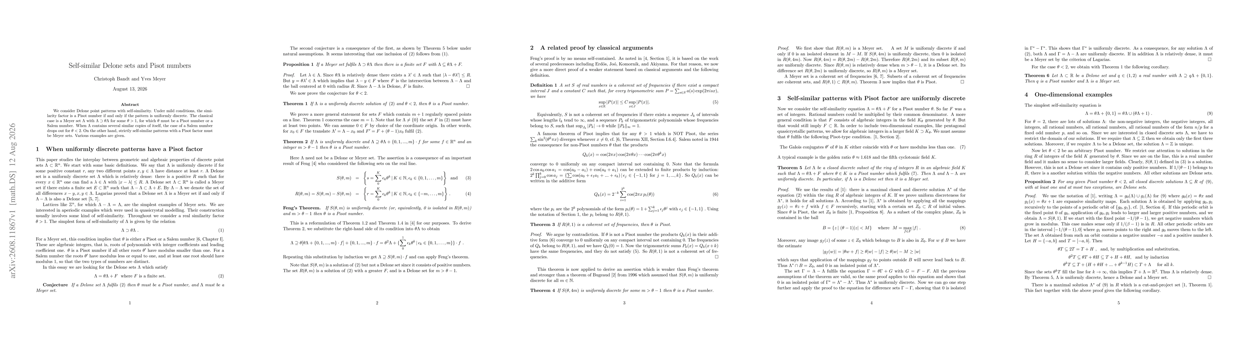 Thumbnail for Self-similar Delone sets and Pisot numbers