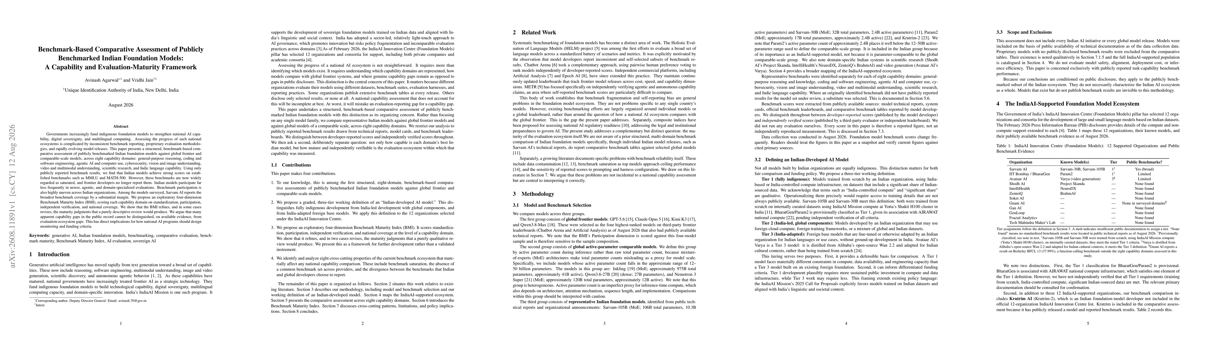 Thumbnail for Benchmark-Based Comparative Assessment of Publicly Benchmarked Indian Foundation Models: A Capability and Evaluation-Maturity Framework