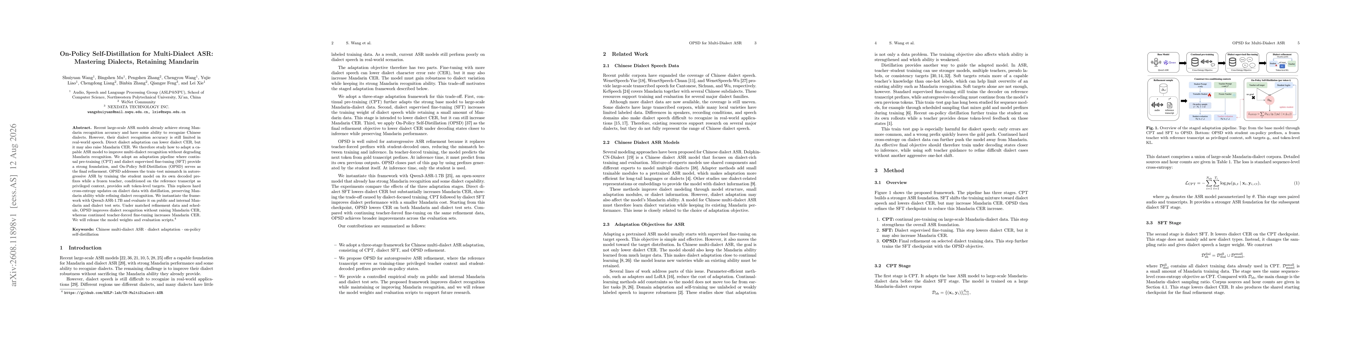 Thumbnail for On-Policy Self-Distillation for Multi-Dialect ASR: Mastering Dialects, Retaining Mandarin