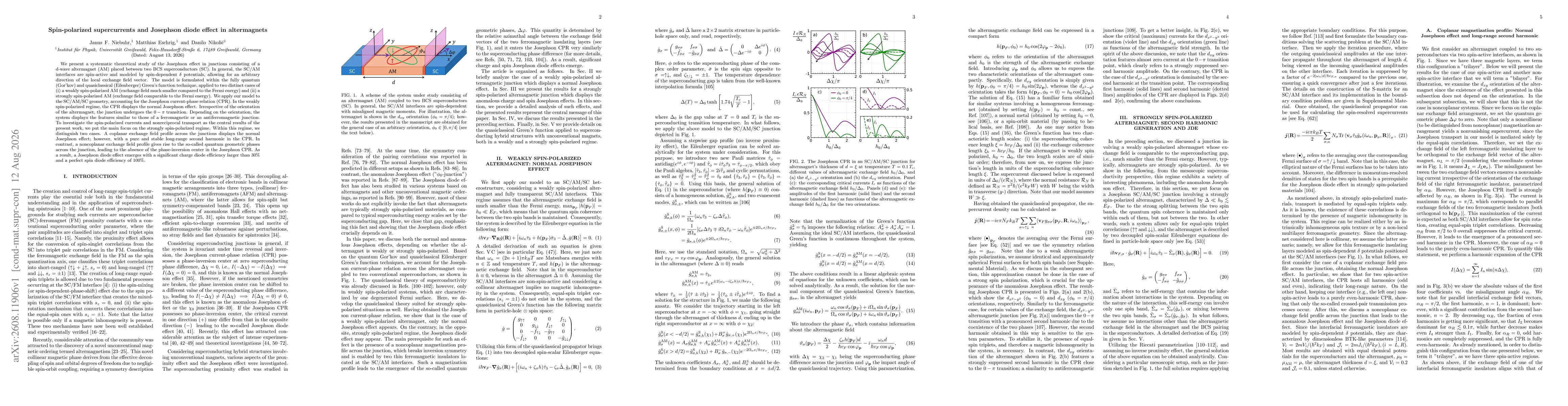 Thumbnail for Spin-polarized supercurrents and Josephson diode effect in altermagnets