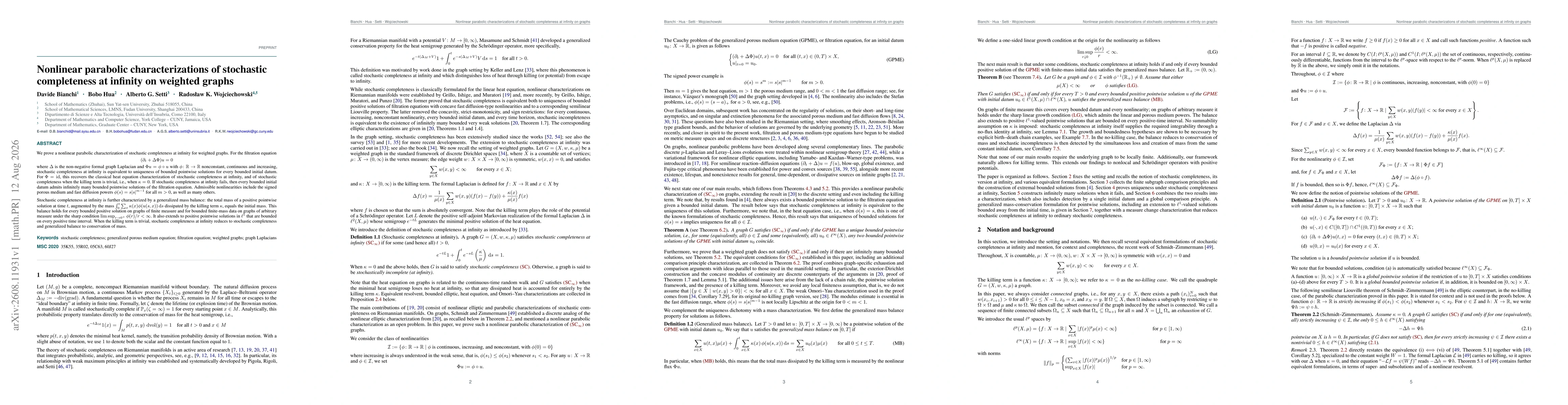 Thumbnail for Nonlinear parabolic characterizations of stochastic completeness at infinity on weighted graphs