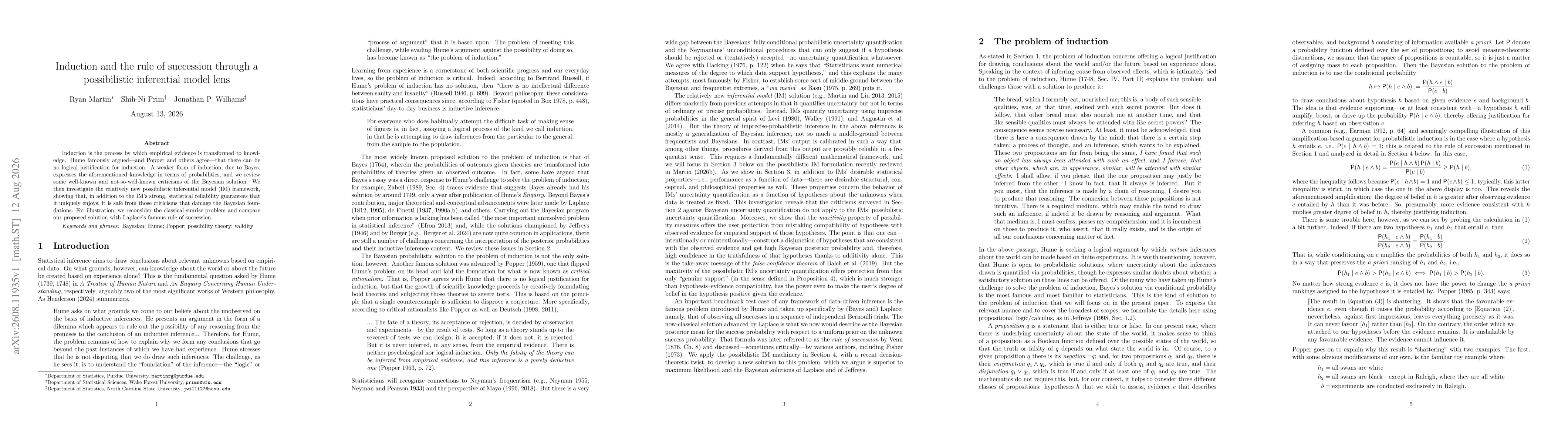 Thumbnail for Induction and the rule of succession through a possibilistic inferential model lens