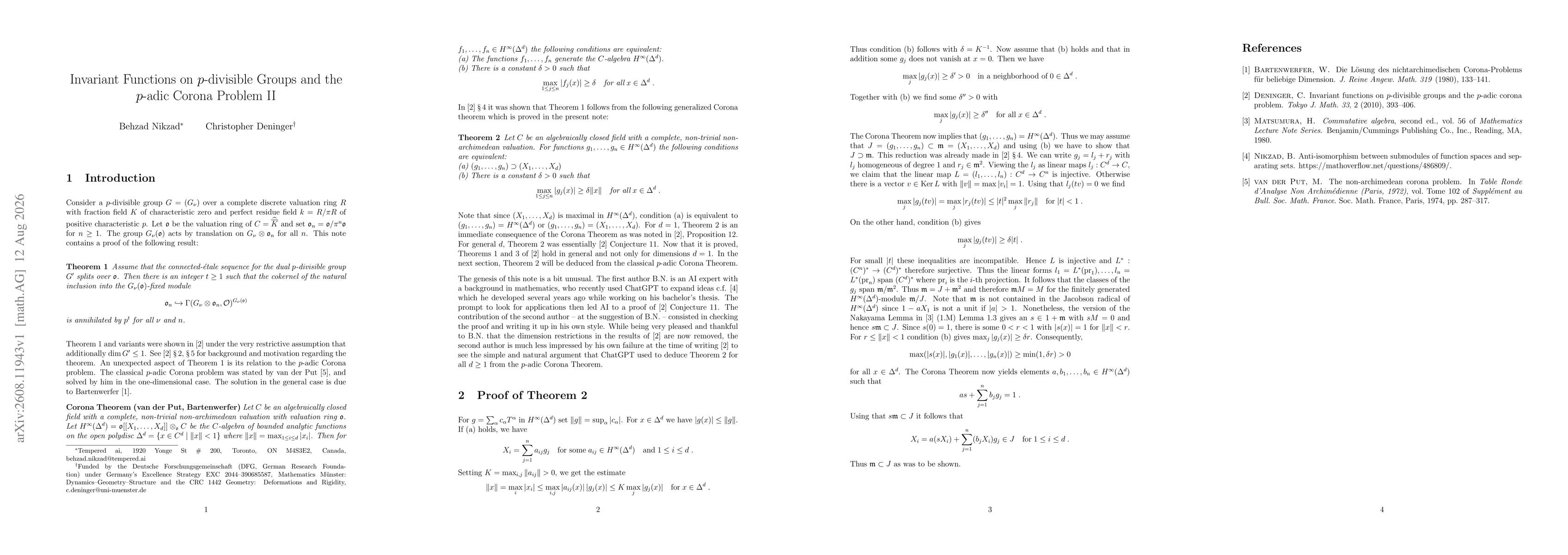 Thumbnail for Invariant Functions on $p$-divisible Groups and the $p$-adic Corona Problem II