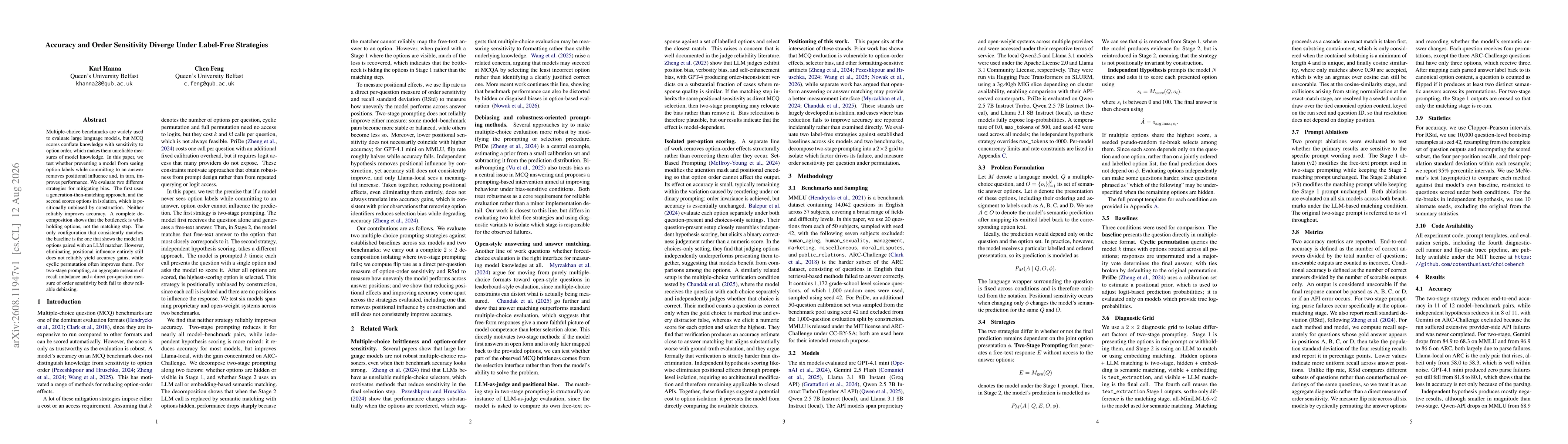 Thumbnail for Accuracy and Order Sensitivity Diverge Under Label-Free Strategies