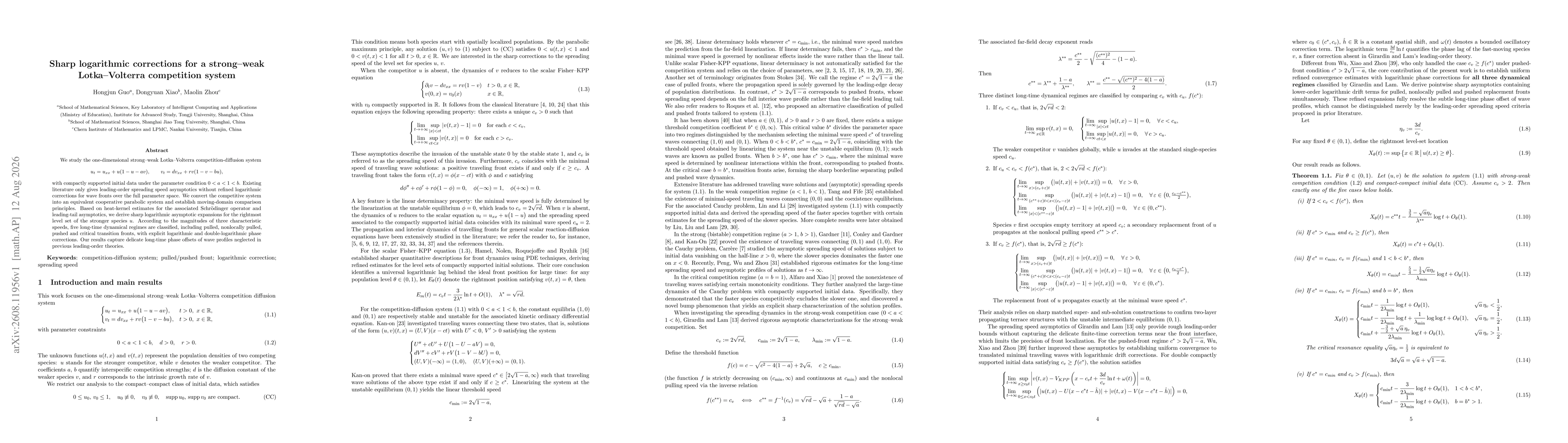 Thumbnail for Sharp logarithmic corrections for a strong-weak Lotka-Volterra competition system