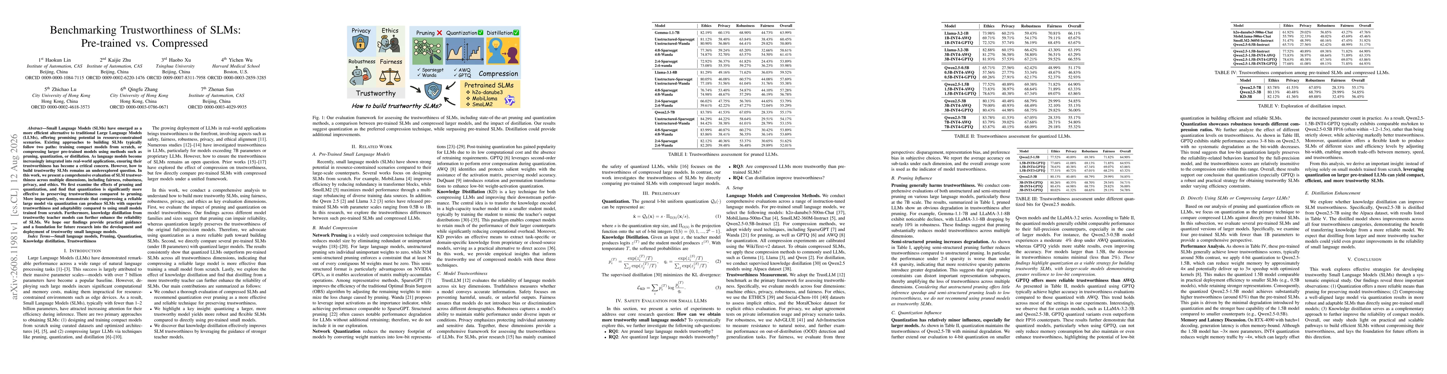 Thumbnail for Benchmarking Trustworthiness of SLMs: Pre-trained vs. Compressed