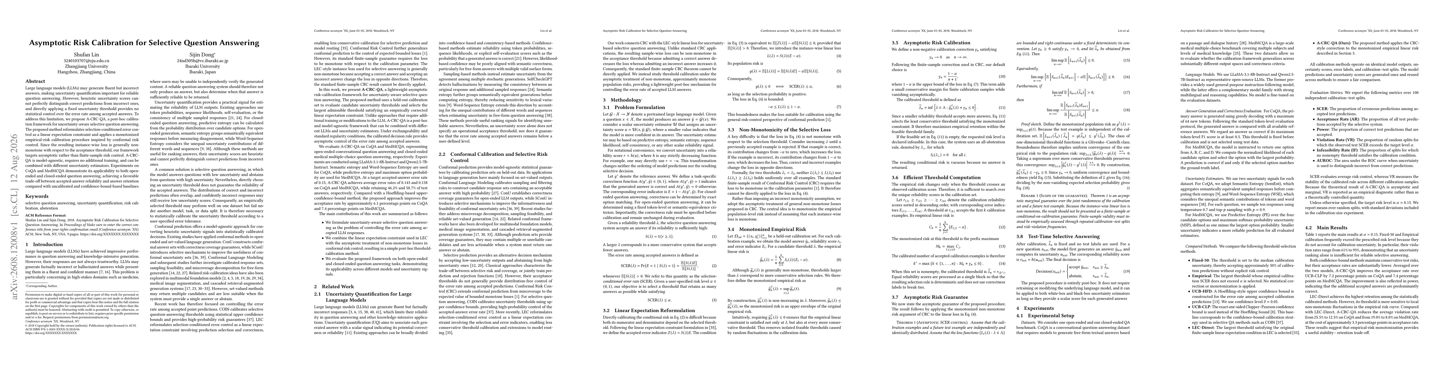 Thumbnail for Asymptotic Risk Calibration for Selective Question Answering