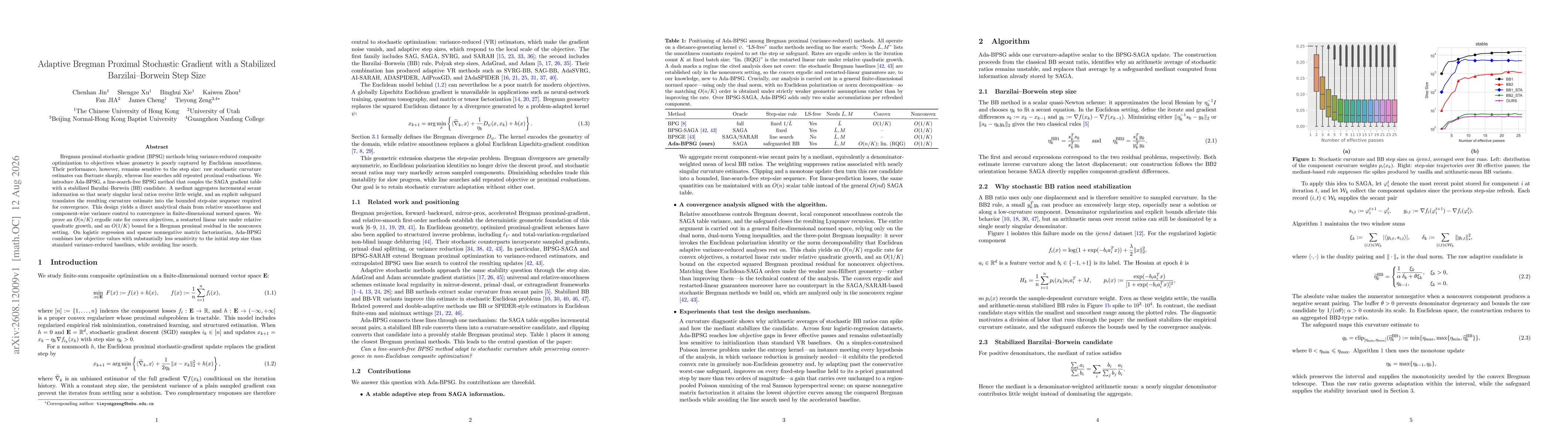 Thumbnail for Adaptive Bregman Proximal Stochastic Gradient with a Stabilized Barzilai--Borwein Step Size