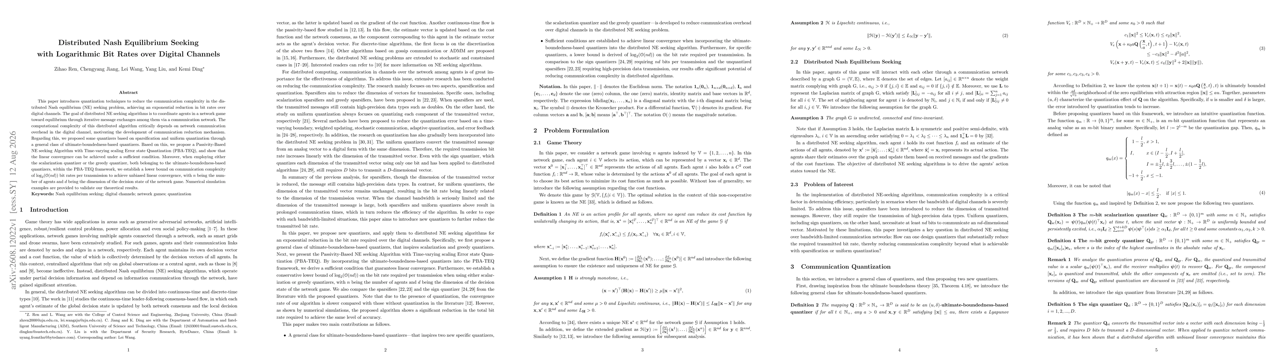 Thumbnail for Distributed Nash Equilibrium Seeking with Logarithmic Bit Rates over Digital Channels