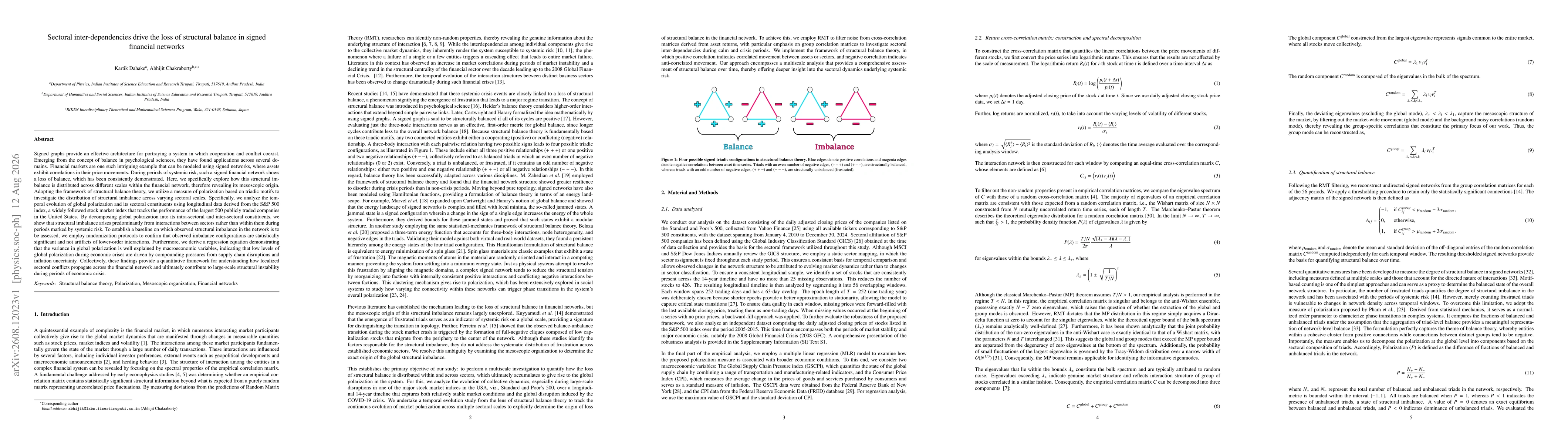 Thumbnail for Sectoral inter-dependencies drive the loss of structural balance in signed financial networks