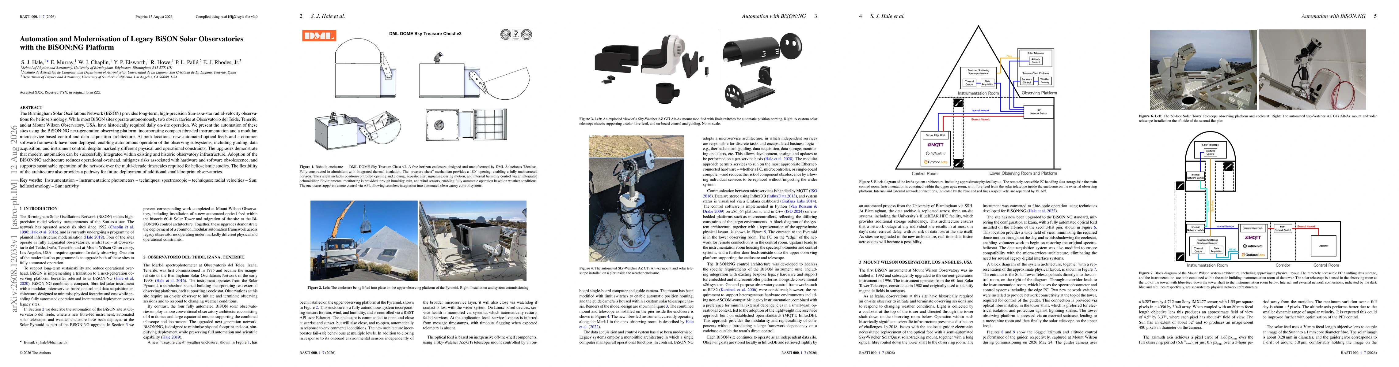 Thumbnail for Automation and Modernisation of Legacy BiSON Solar Observatories with the BiSON:NG Platform