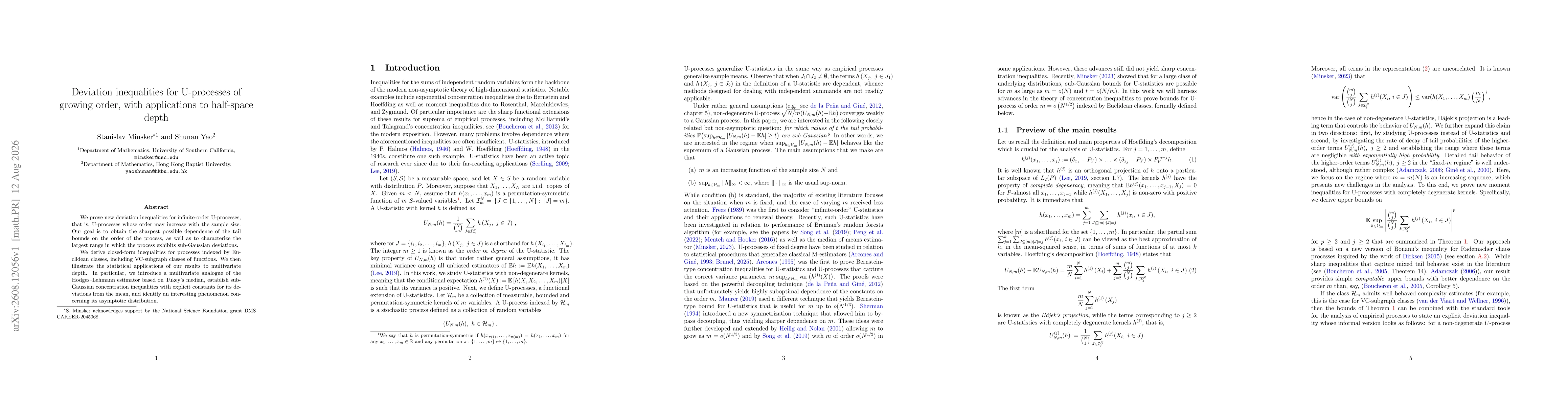 Thumbnail for Deviation inequalities for U-processes of growing order, with applications to half-space depth