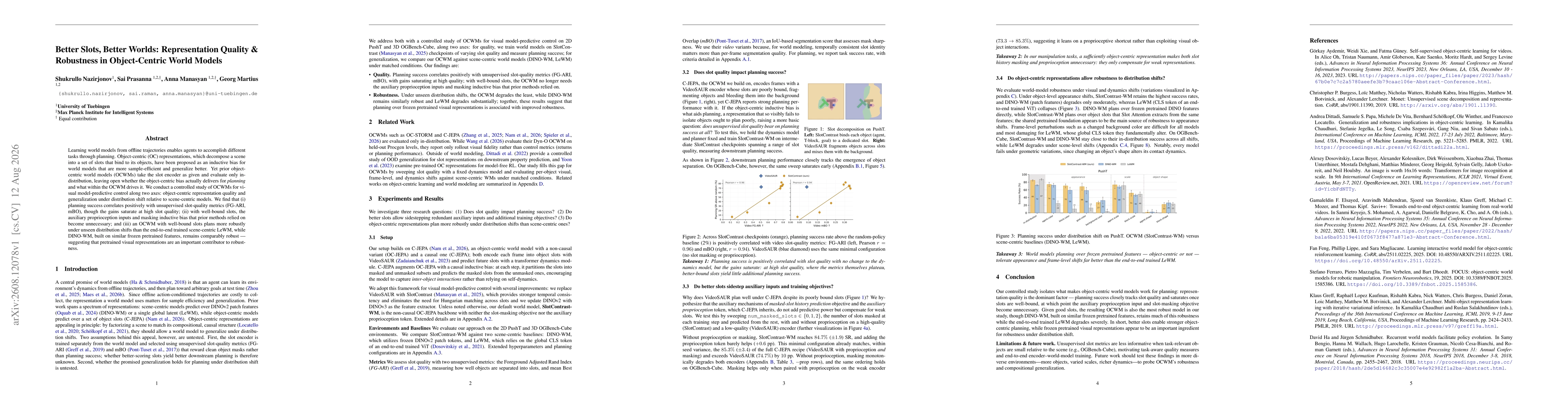Thumbnail for Better Slots, Better Worlds: Representation Quality & Robustness in Object-Centric World Models