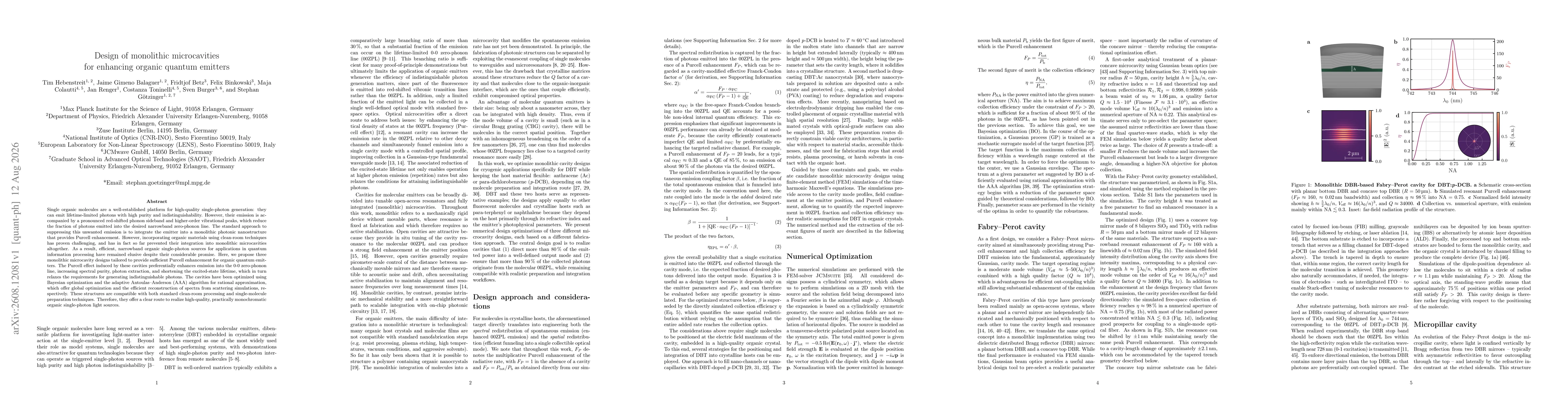 Thumbnail for Design of monolithic microcavities for enhancing organic quantum emitters