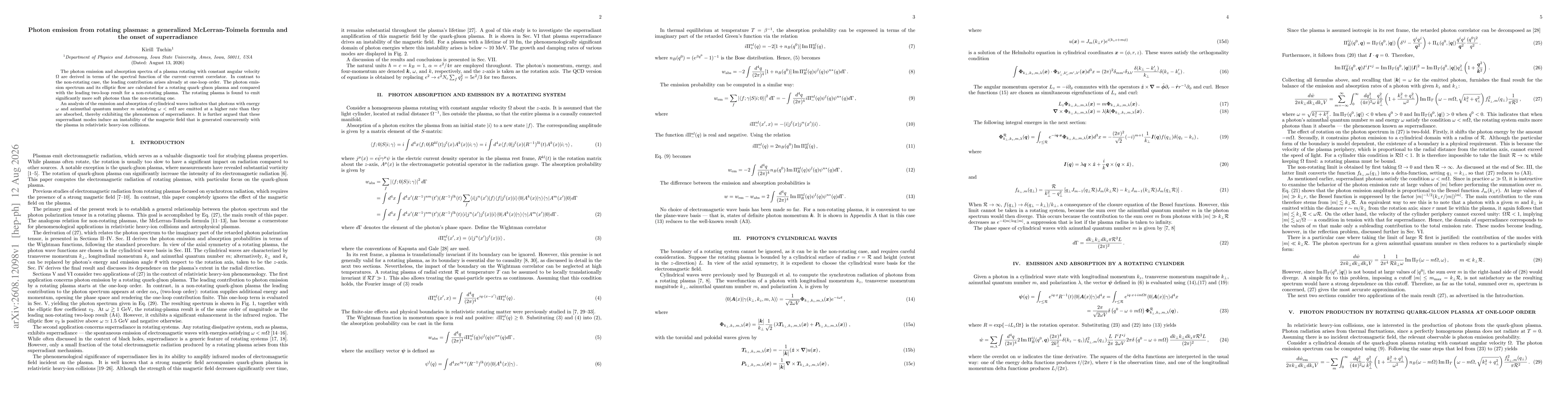 Thumbnail for Photon emission from rotating plasmas: a generalized McLerran-Toimela formula and the onset of superradiance
