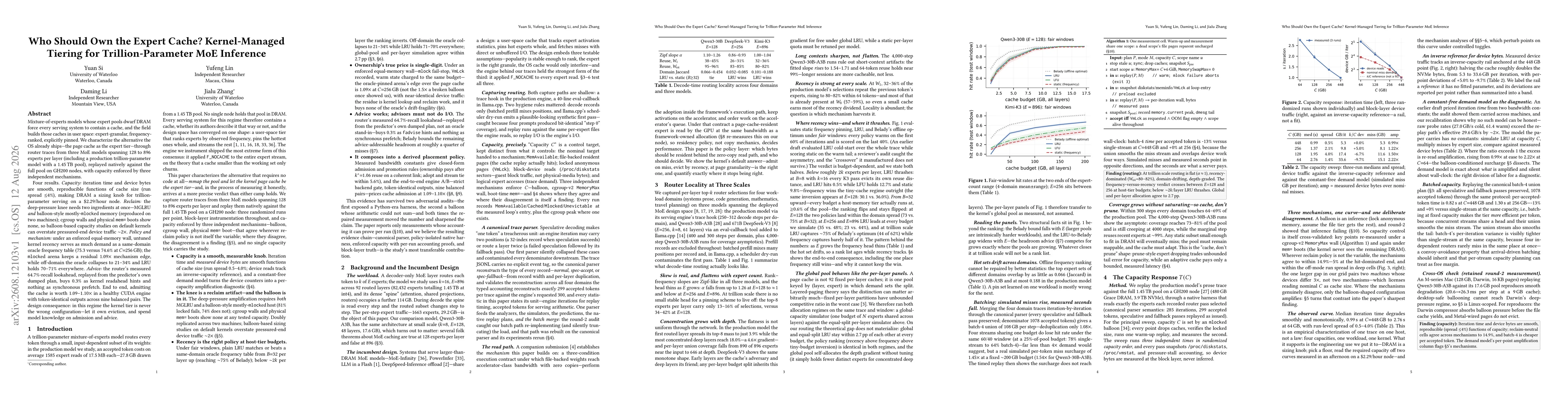 Thumbnail for Who Should Own the Expert Cache? Kernel-Managed Tiering for Trillion-Parameter MoE Inference