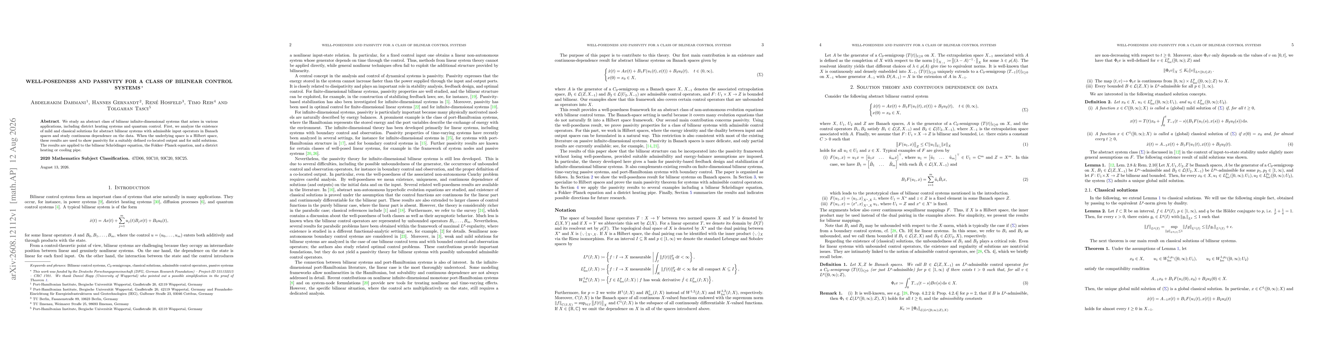 Thumbnail for Well-posedness and passivity for a class of bilinear control systems