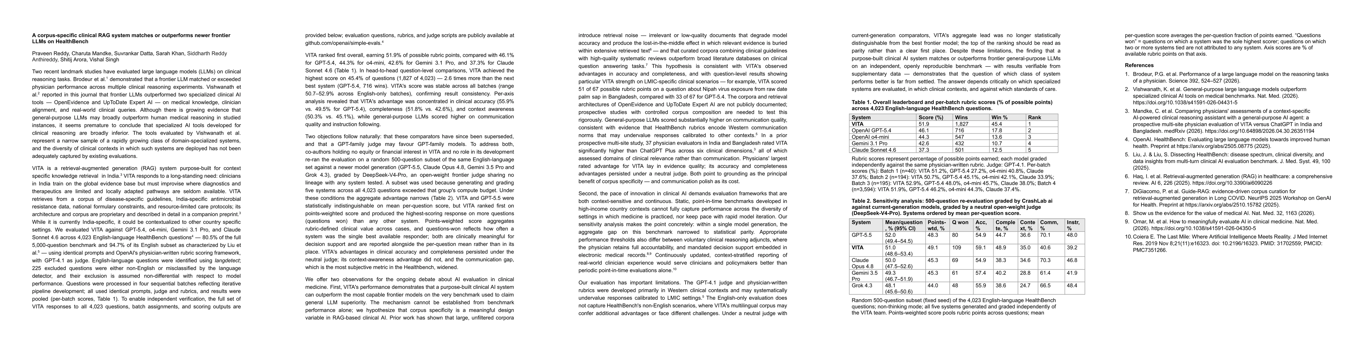 Thumbnail for A corpus-specific clinical RAG system matches or outperforms newer frontier LLMs on HealthBench