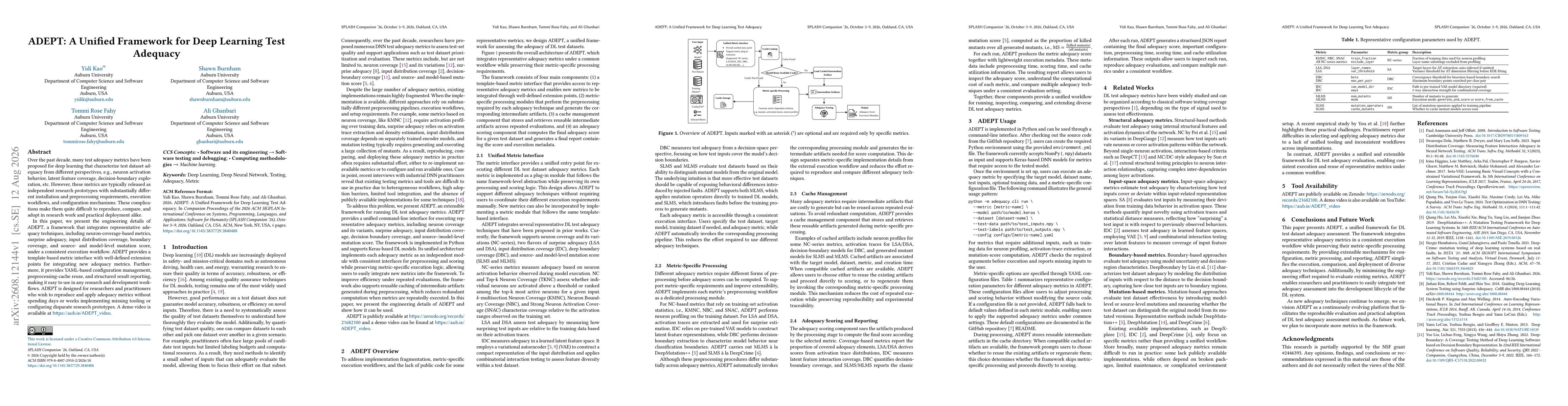 Thumbnail for ADEPT: A Unified Framework for Deep Learning Test Adequacy