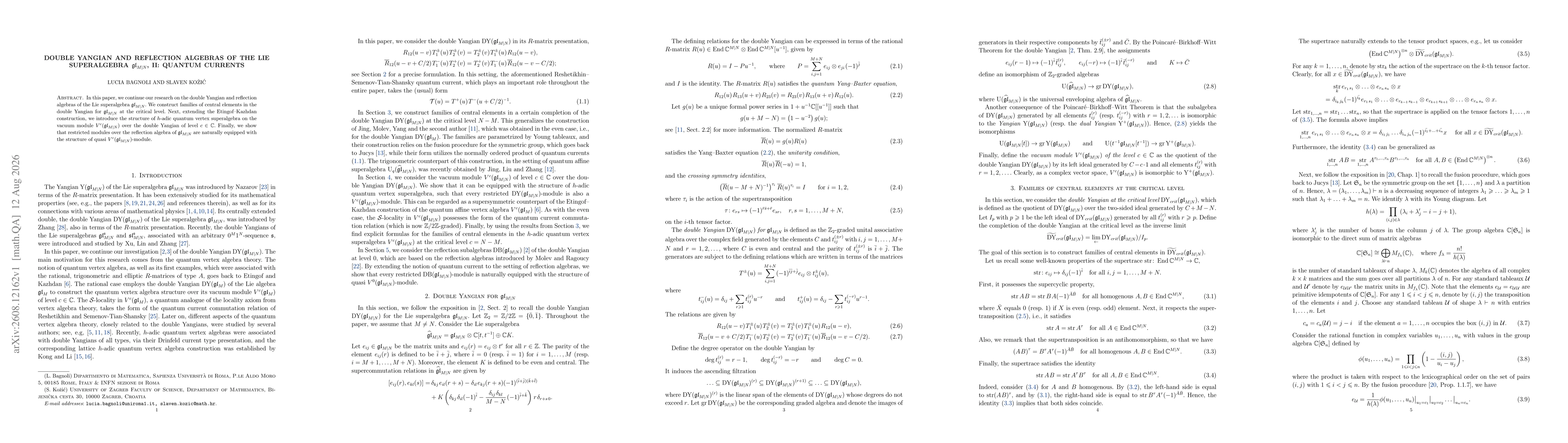Thumbnail for Double Yangian and reflection algebras of the Lie superalgebra $\mathfrak{gl}_{M|N}$, II: Quantum currents