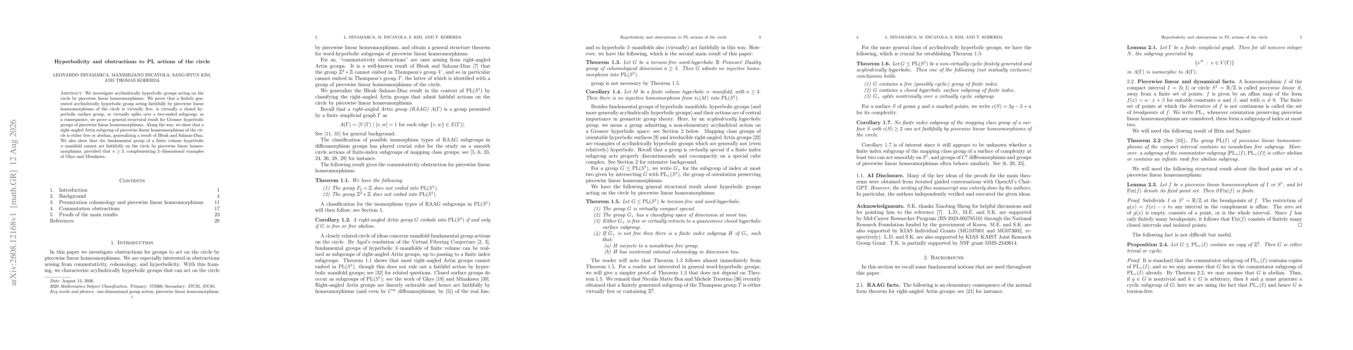 Thumbnail for Hyperbolicity and obstructions to PL actions of the circle