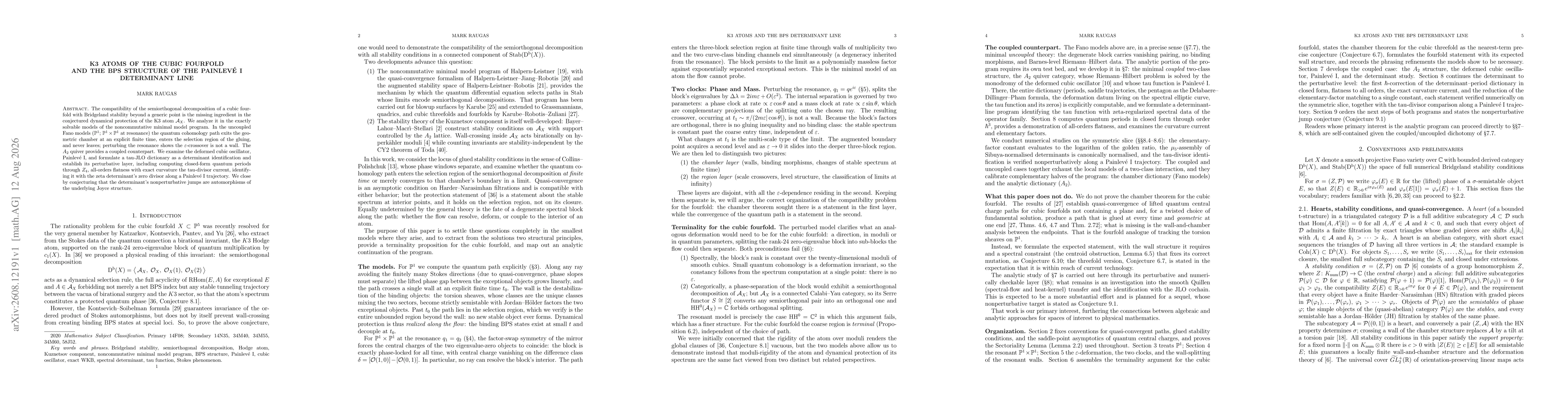 Thumbnail for K3 atoms of the cubic fourfold and the BPS structure of the Painlevé I determinant line