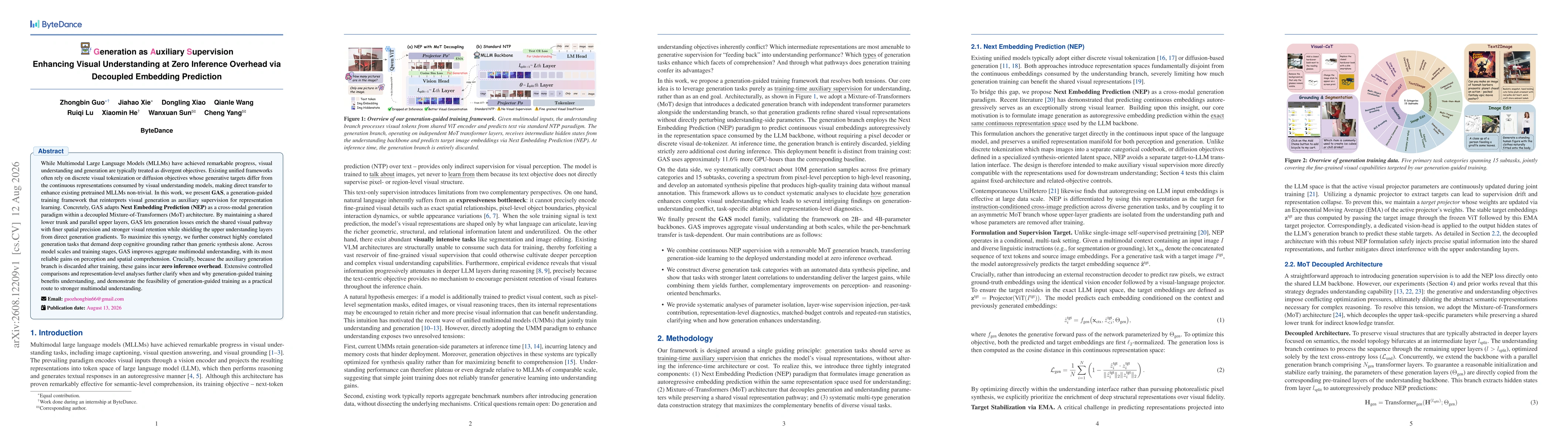 Thumbnail for Generation as Auxiliary Supervision: Enhancing Visual Understanding at Zero Inference Overhead via Decoupled Embedding Prediction