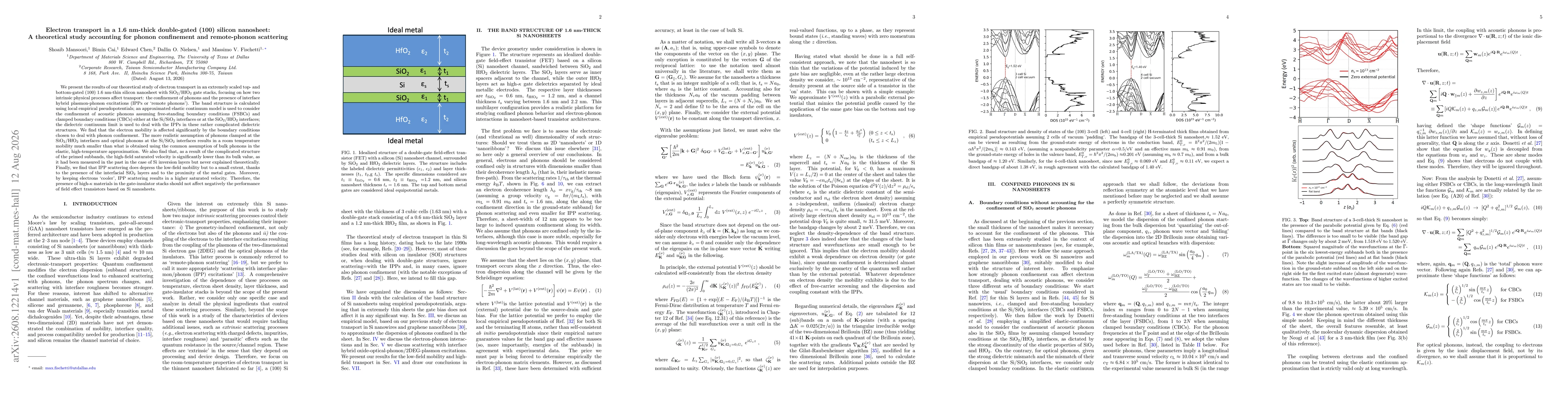 Thumbnail for Electron transport in a 1.6~nm-thick double-gated (100) silicon nanosheet: A theoretical study accounting for phonon confinement and remote-phonon scattering