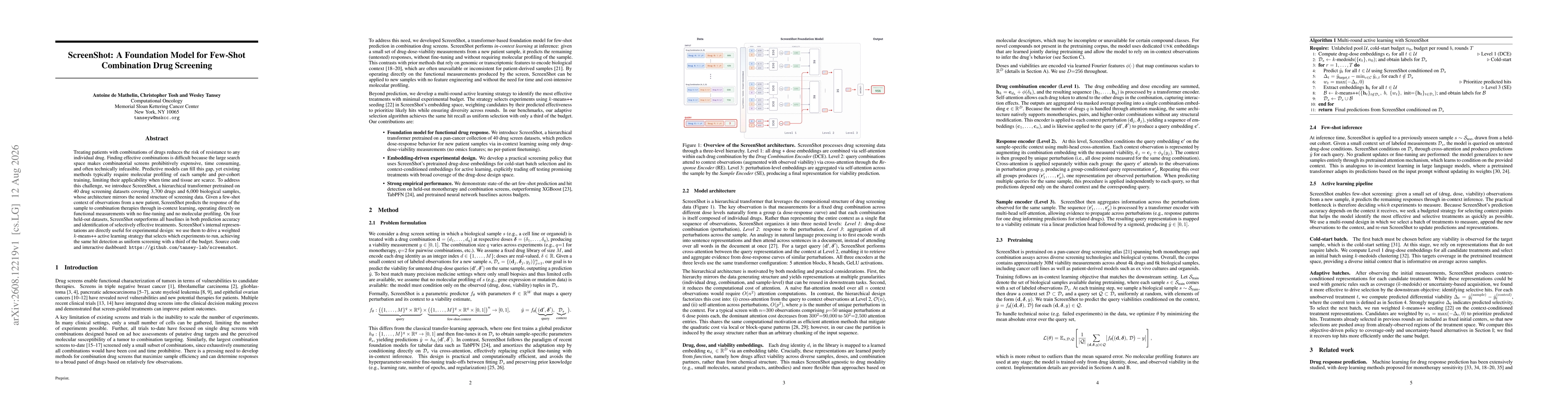 Thumbnail for ScreenShot: A Foundation Model for Few-Shot Combination Drug Screening