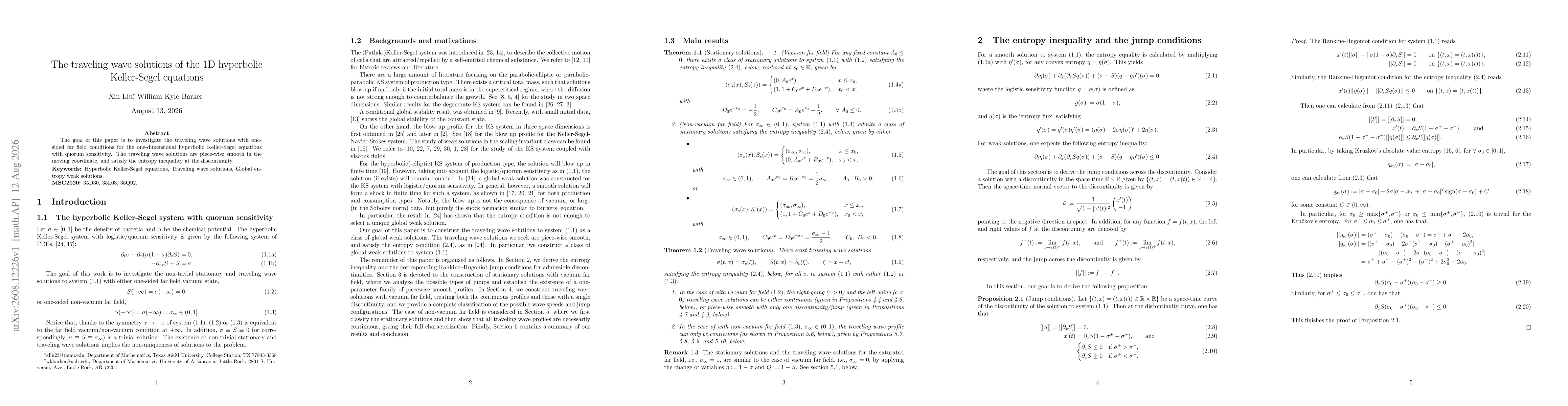 Thumbnail for The traveling wave solutions of the 1D hyperbolic Keller-Segel equations