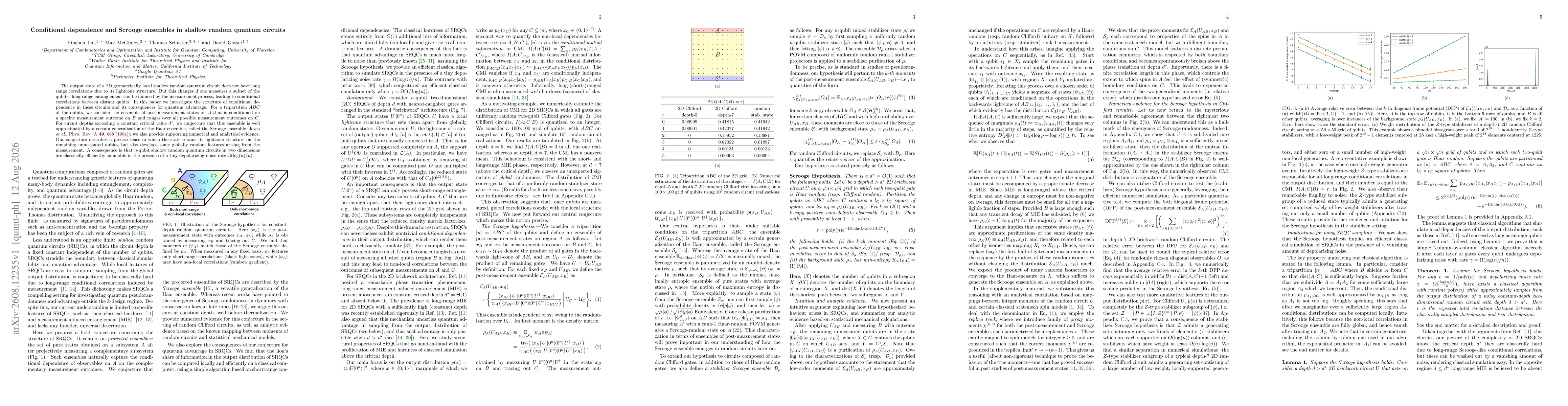 Thumbnail for Conditional dependence and Scrooge ensembles in shallow random quantum circuits