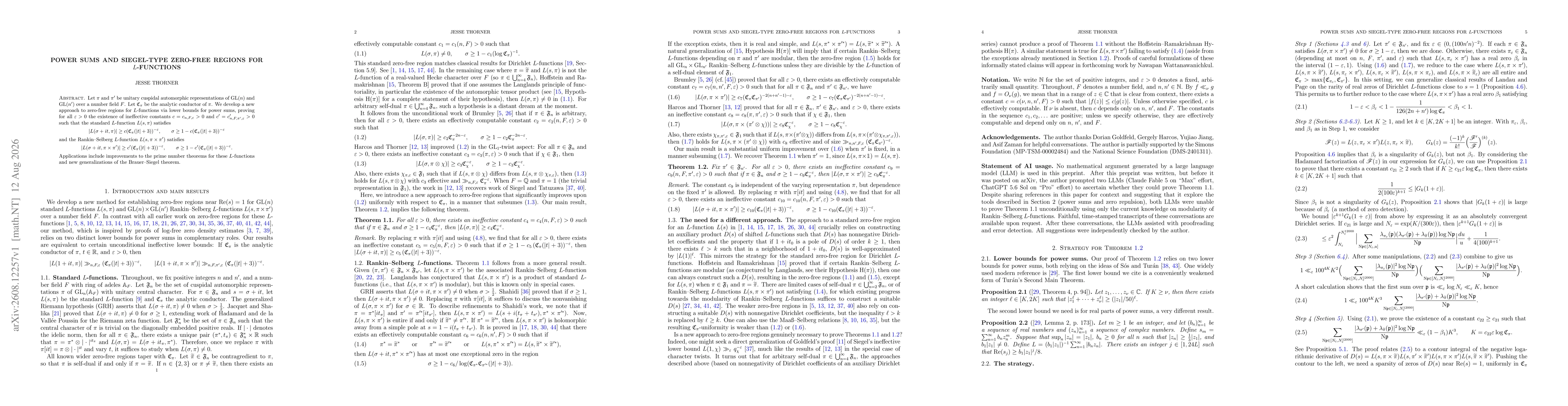 Thumbnail for Power sums and Siegel-type zero-free regions for L-functions