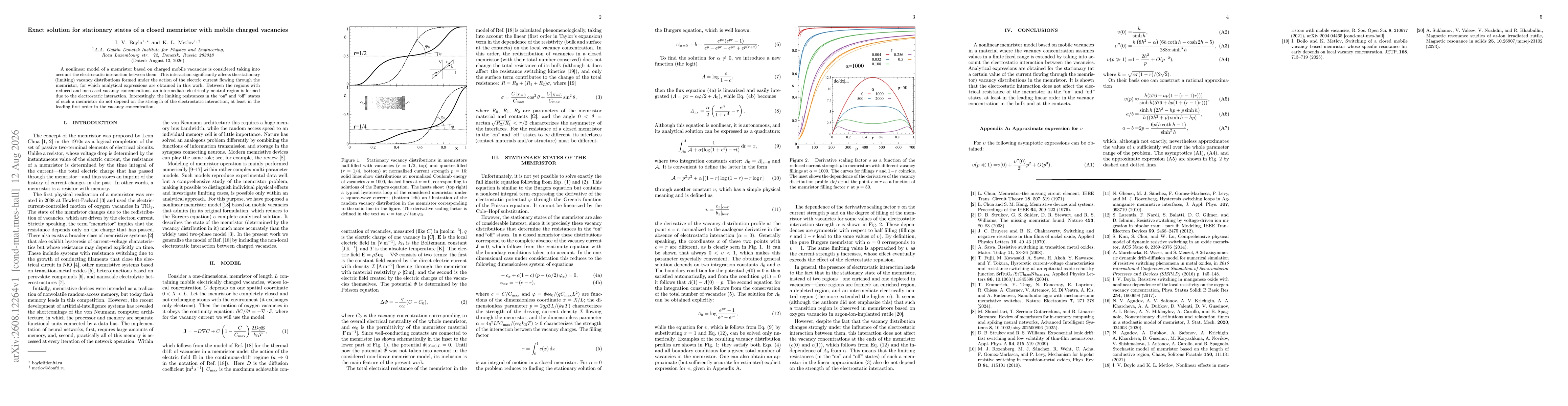 Thumbnail for Exact solution for stationary states of a closed memristor with mobile charged vacancies