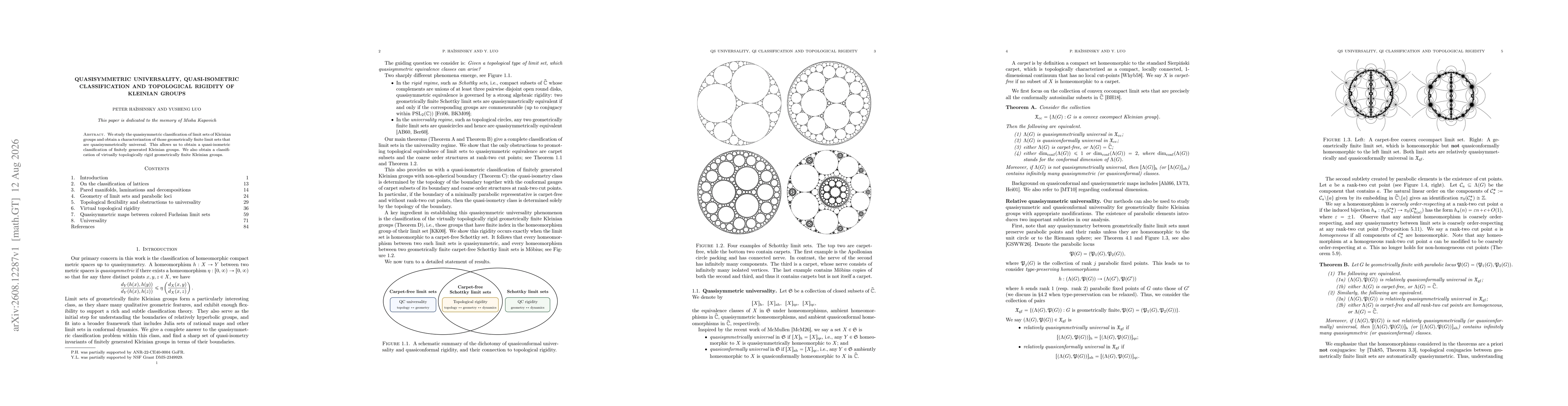 Thumbnail for Quasisymmetric universality, quasi-isometric classification and topological rigidity of Kleinian groups